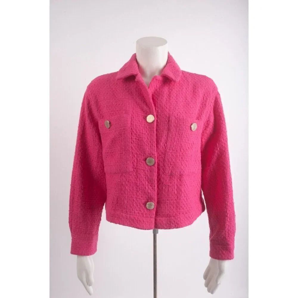 Zara Womens Textured Weave Blazer Jacket Overshirt S Pink Fuchsia 8495/150 NWT